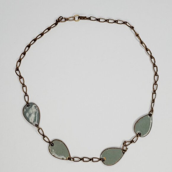 Vintage Enamel Copper Fish Lure Necklace Blue Red Boho Artsy Handmade16-19" - Picture 3 of 3